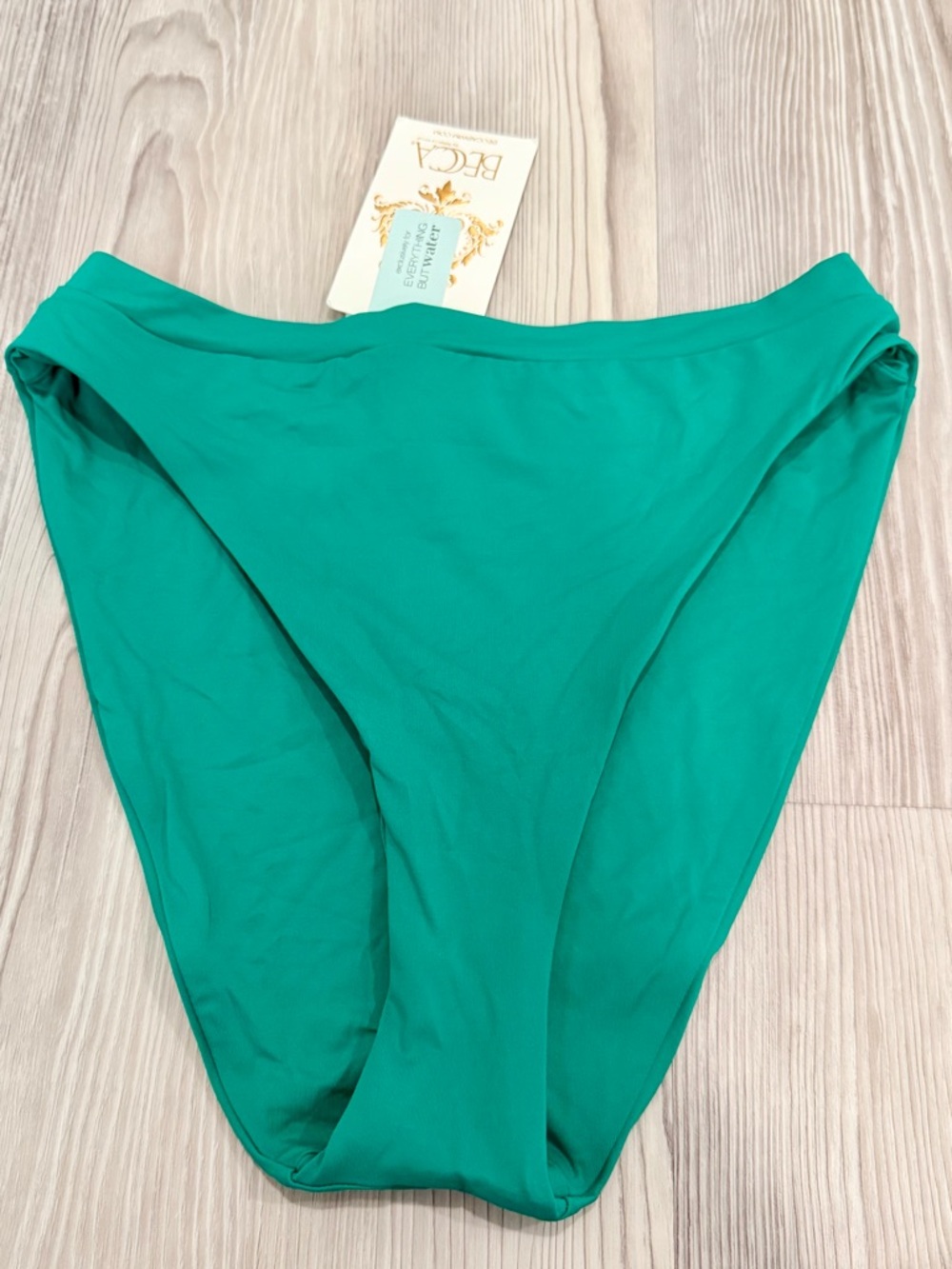 NWT BECCA Green High-Cut Bikini Bottom. Size small. Green.